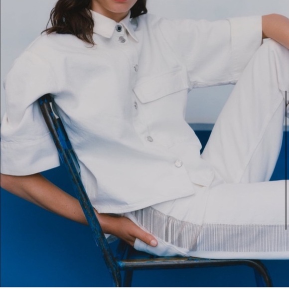 Zara 90's full length in bay embellishment white jeans Size 4 - Picture 2 of 5